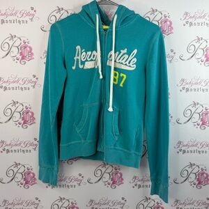 Aeropostale sweater hoodies, zip up, distressed, Turquoise Hoodie with Logo